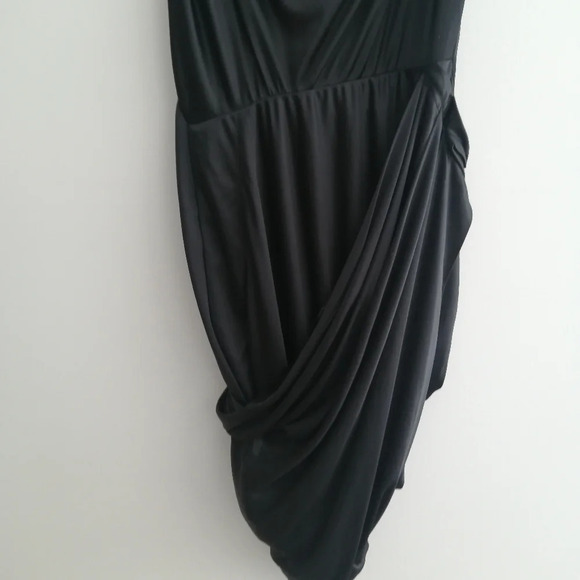 All Saints Kaya Drape Front Asymmetric Satin Black Mini Dress Spaghetti Straps 0 - Picture 5 of 16